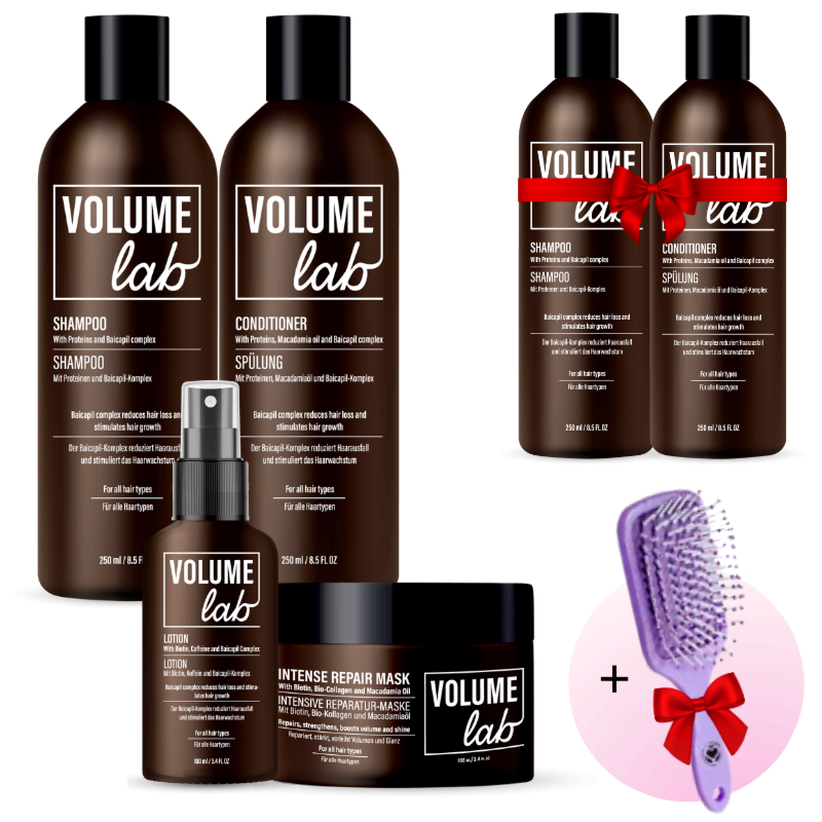 Set intensiv pentru stimularea creșterii părului, prevenirea căderii și regenerarea acestuia VOLUME LAB + Set suplimentar și perie cadou Set intensiv pentru stimularea creșterii părului, prevenirea căderii și regenerarea acestuia VOLUME LAB + Set suplimentar și perie cadou